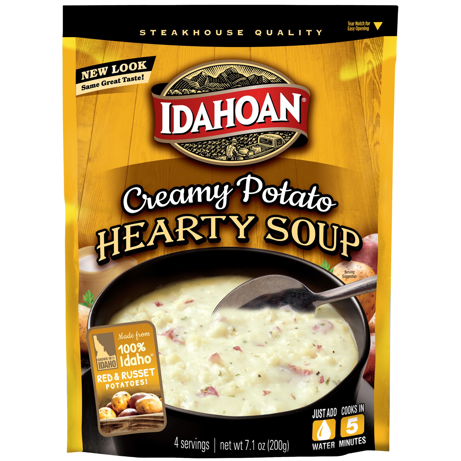 slide 1 of 9, Idahoan Creamy Potato Hearty Soup, 7.1 oz (Pack of 8), 7.1 oz