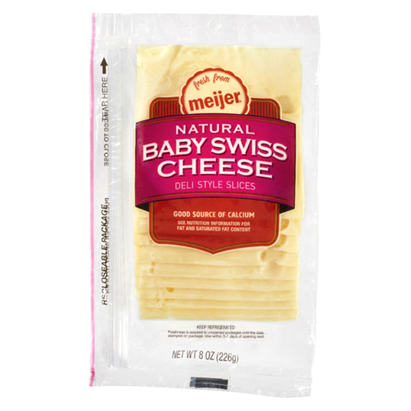 slide 1 of 1, Meijer Sliced Baby Swiss Cheese, 8 oz