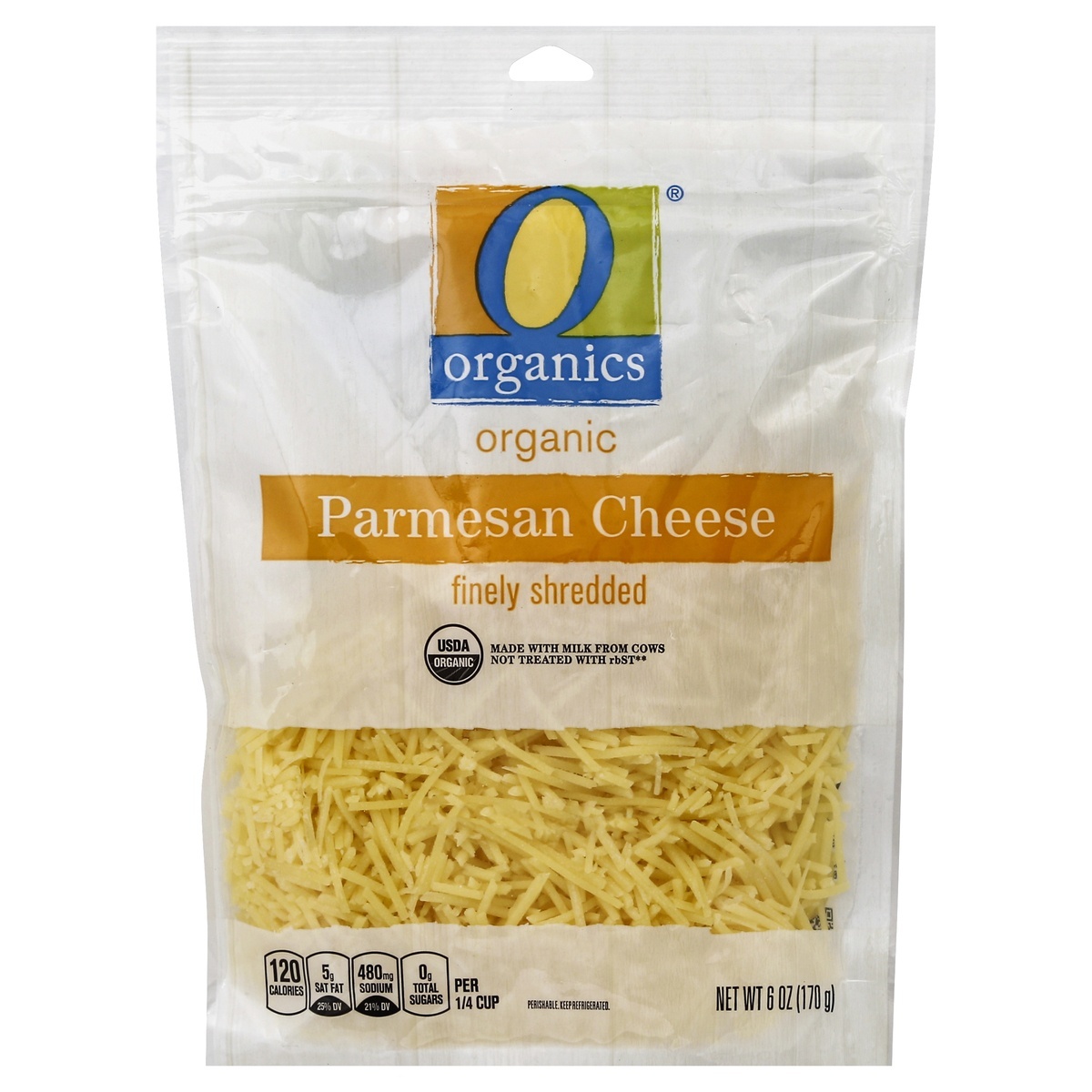 slide 1 of 1, O Organics Cheese, Finely Shredded, Parmesan, Organic, 