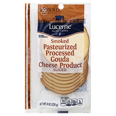 slide 1 of 1, Lucerne Cheese Slices Smoked Pasteurized Processed Gouda, 8 oz