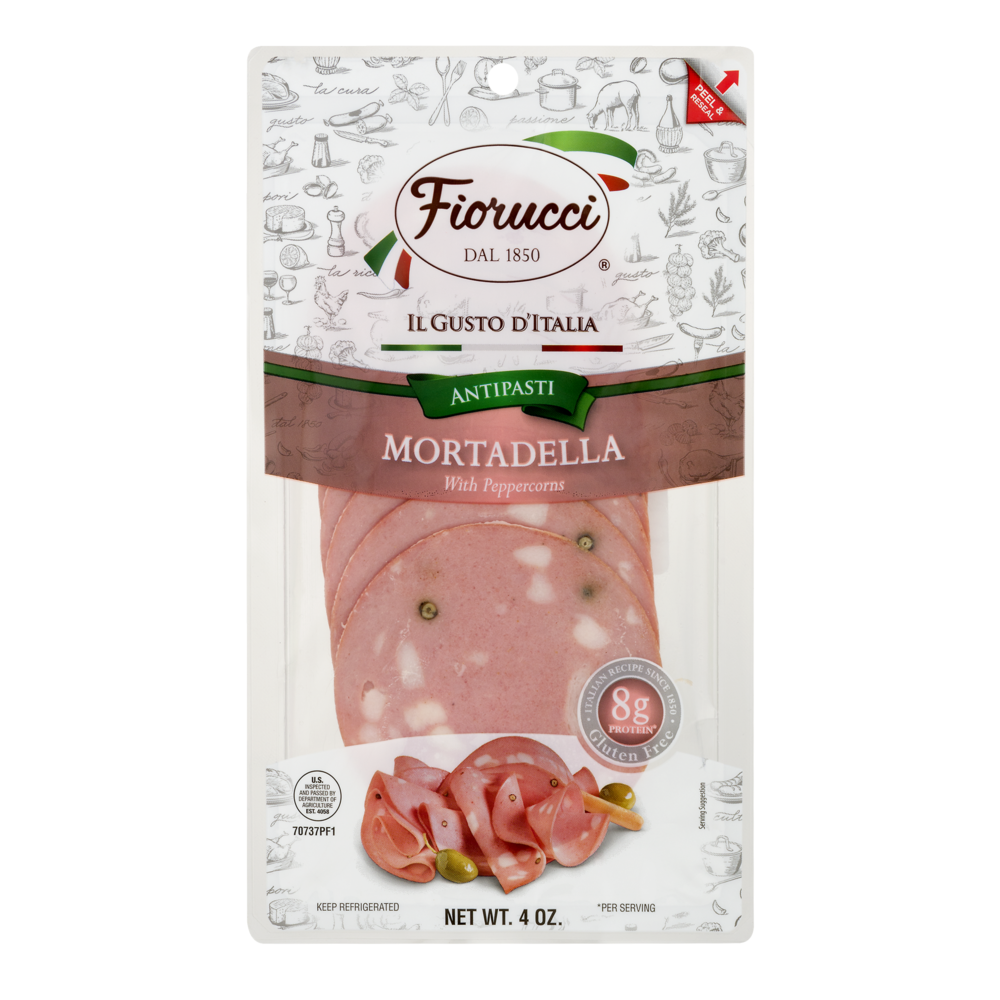 slide 1 of 1, Fiorucci Mortadella With Peppercorns, 4 oz