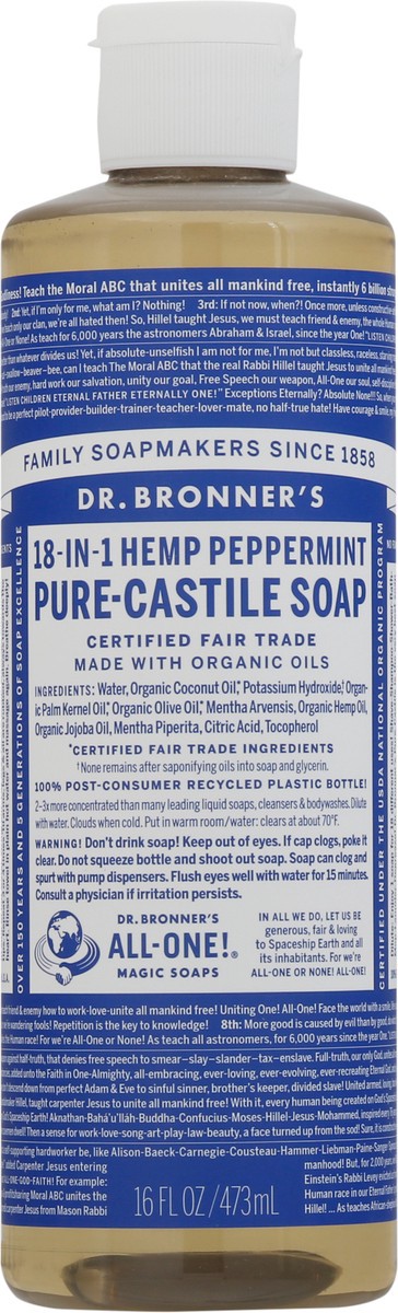 slide 9 of 13, Dr. Bronner's 18-in-1 Hemp Peppermint Pure-Castile Soap 16 fl oz, 16 fl oz