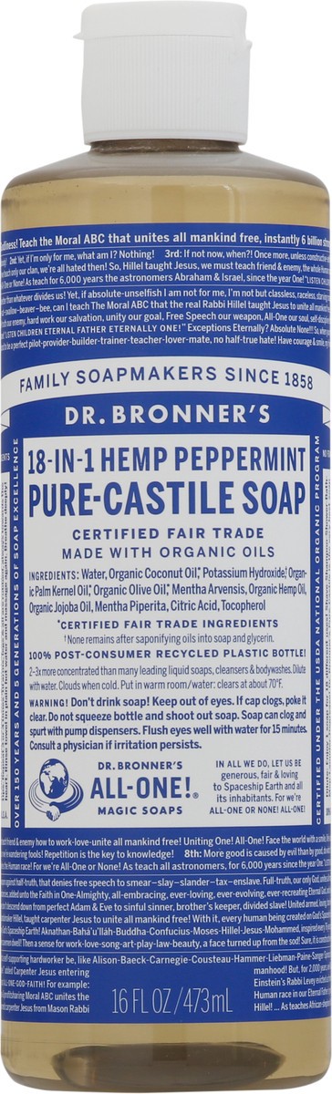 slide 11 of 13, Dr. Bronner's 18-in-1 Hemp Peppermint Pure-Castile Soap 16 fl oz, 16 fl oz