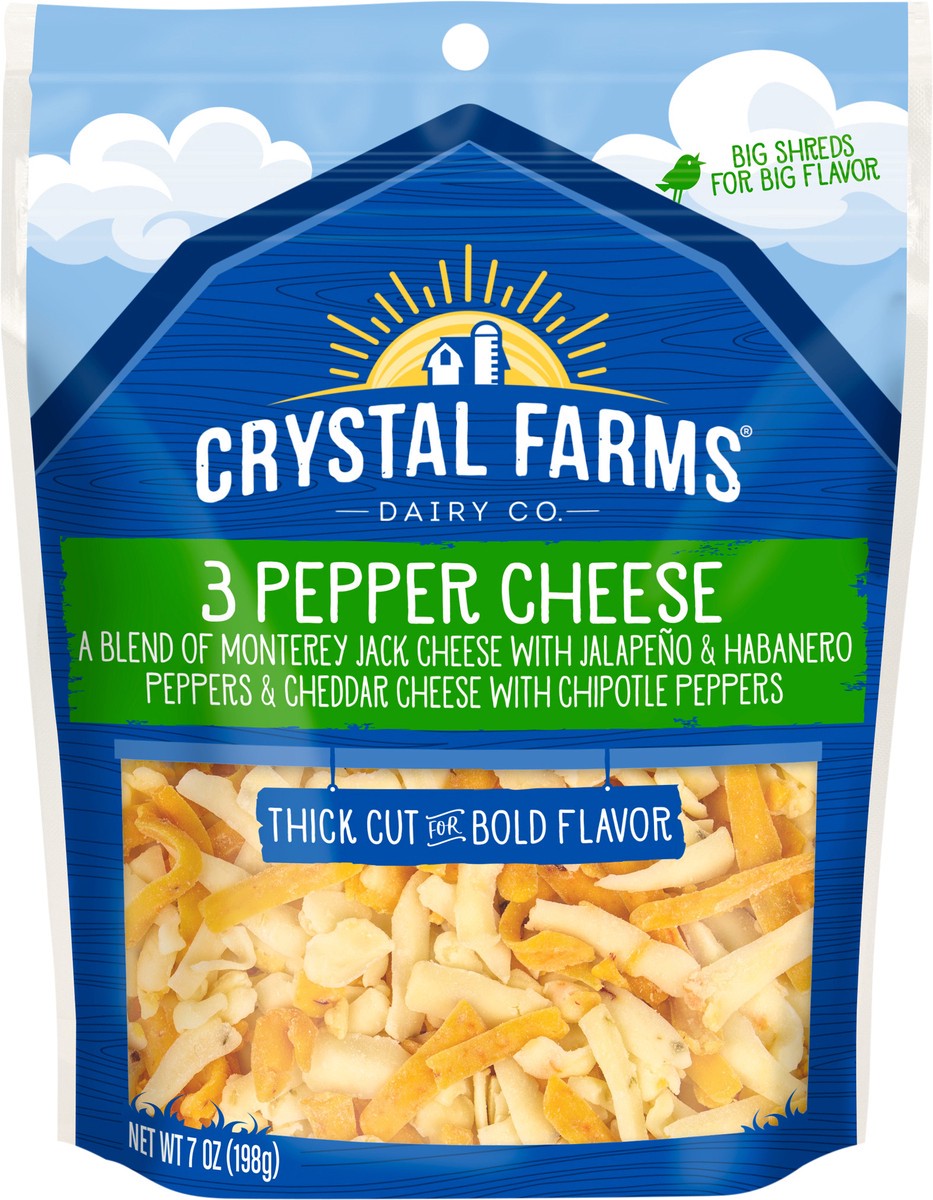 slide 5 of 6, Crystal Farms Shredded Thick Cut 3 Pepper Cheese, 7 oz, 7 oz