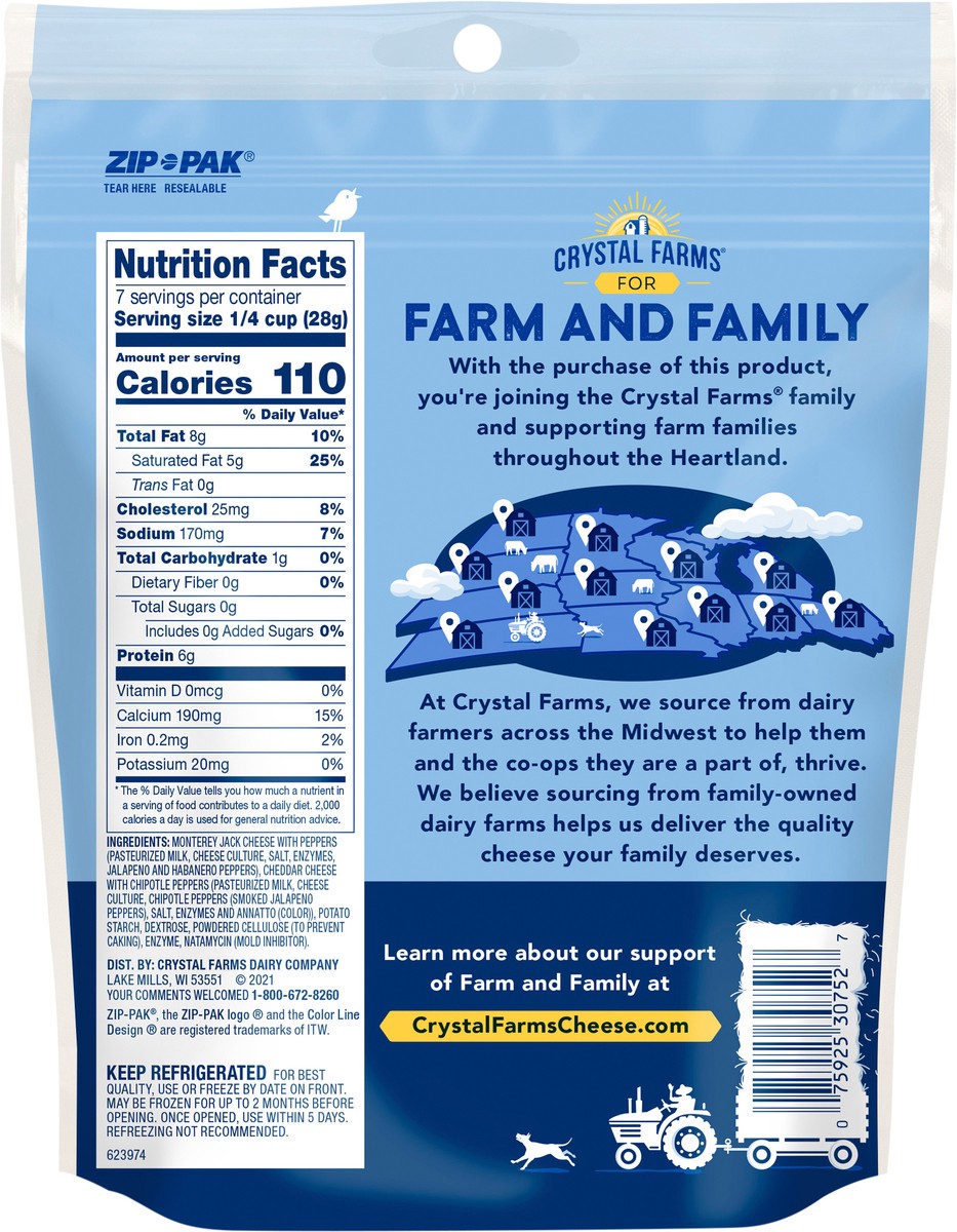 slide 2 of 6, Crystal Farms Shredded Thick Cut 3 Pepper Cheese, 7 oz, 7 oz