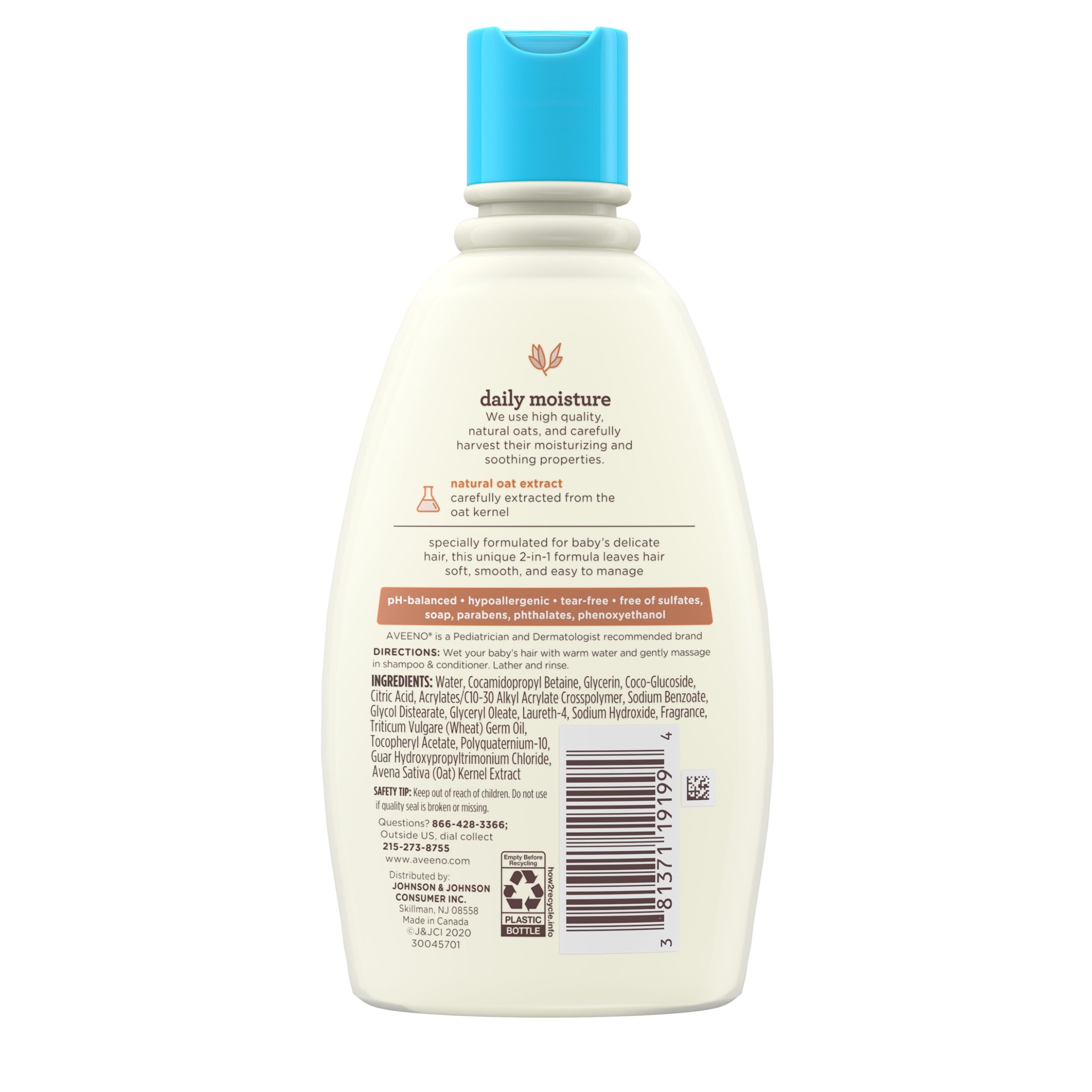 slide 4 of 8, Aveeno Daily Moisture 2-in-1 Tear-Free Shampoo & Conditioner for Baby's Delicate Hair & Scalp, Natural Oat Extract, Hypoallergenic, Paraben-, Phthalate- & Sulfate-Free, 12 fl. oz, 12 fl oz