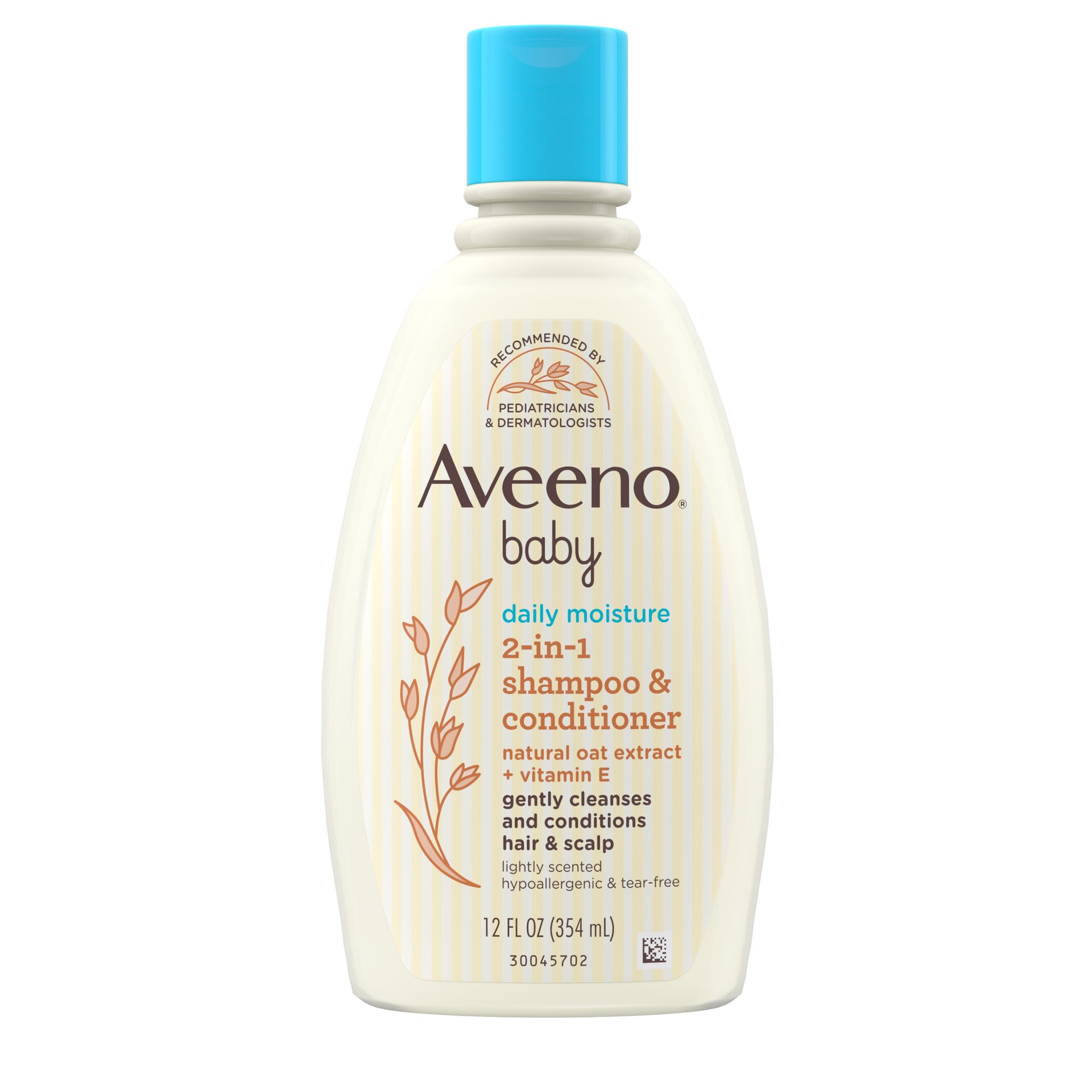 slide 7 of 8, Aveeno Daily Moisture 2-in-1 Tear-Free Shampoo & Conditioner for Baby's Delicate Hair & Scalp, Natural Oat Extract, Hypoallergenic, Paraben-, Phthalate- & Sulfate-Free, 12 fl. oz, 12 fl oz