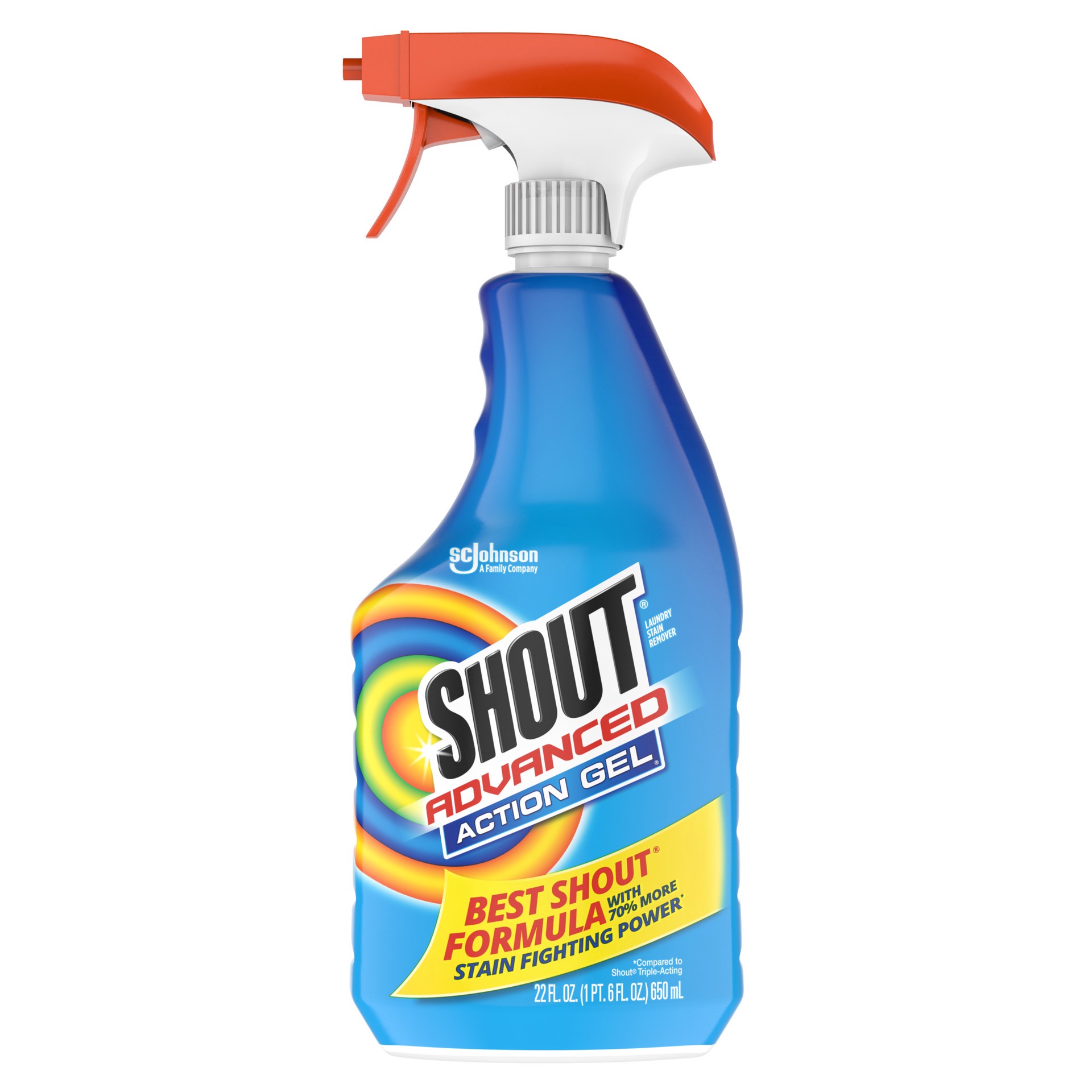 slide 1 of 7, Shout Advanced Acting Gel, Laundry Stain Remover, 22 Ounce, 22 fl oz