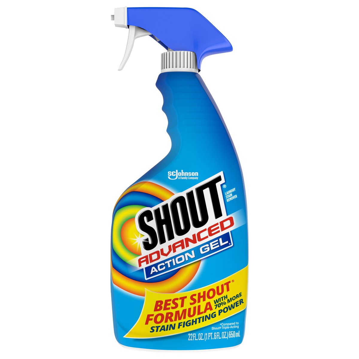 slide 1 of 7, Shout Advanced Acting Gel, Laundry Stain Remover, 22 Ounce, 22 fl oz