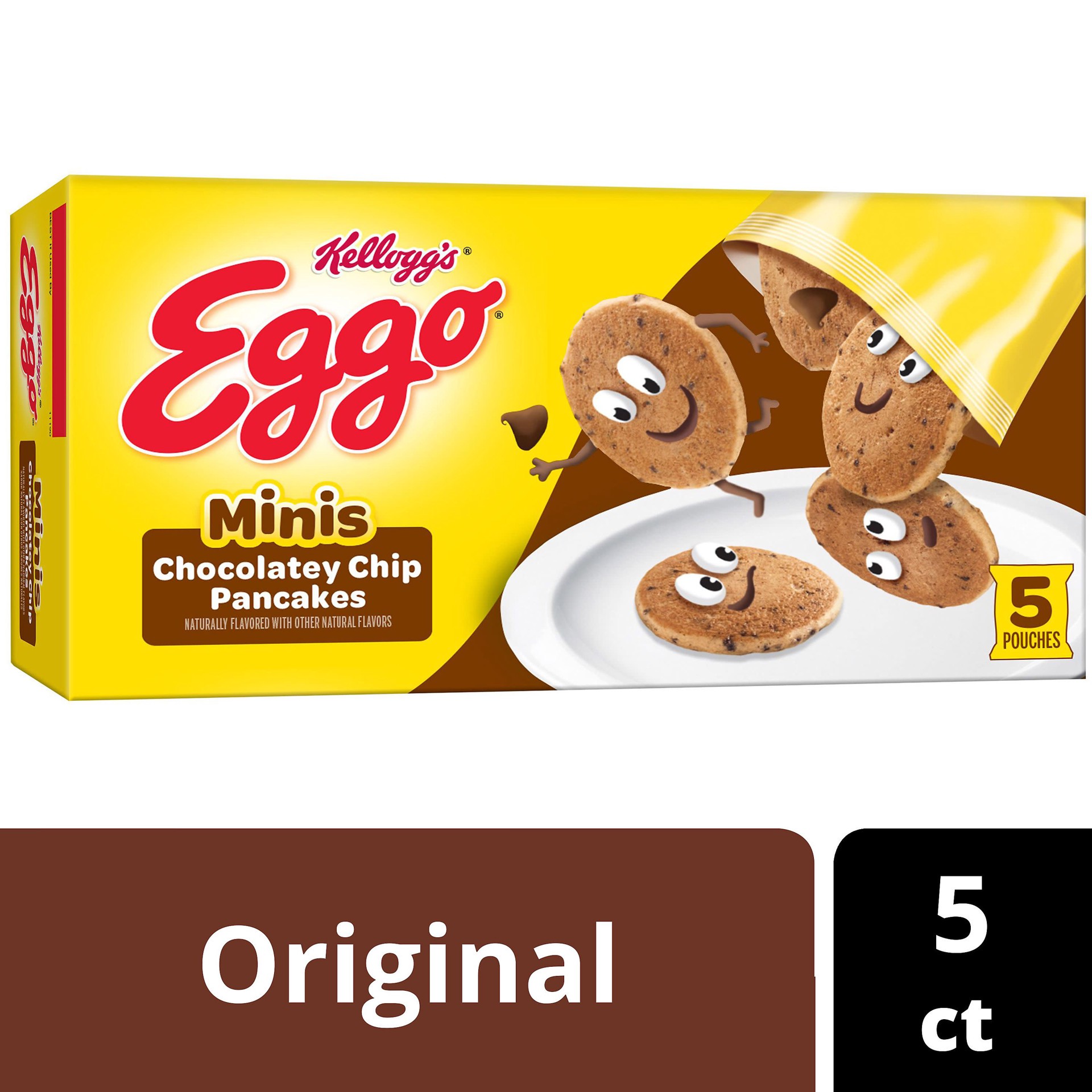 slide 1 of 5, Eggo Minis Frozen Pancake Bites, Frozen Breakfast, Breakfast Food, Chocolatey Chip, 8.4oz Box, 5 Pouches, 8.4 oz