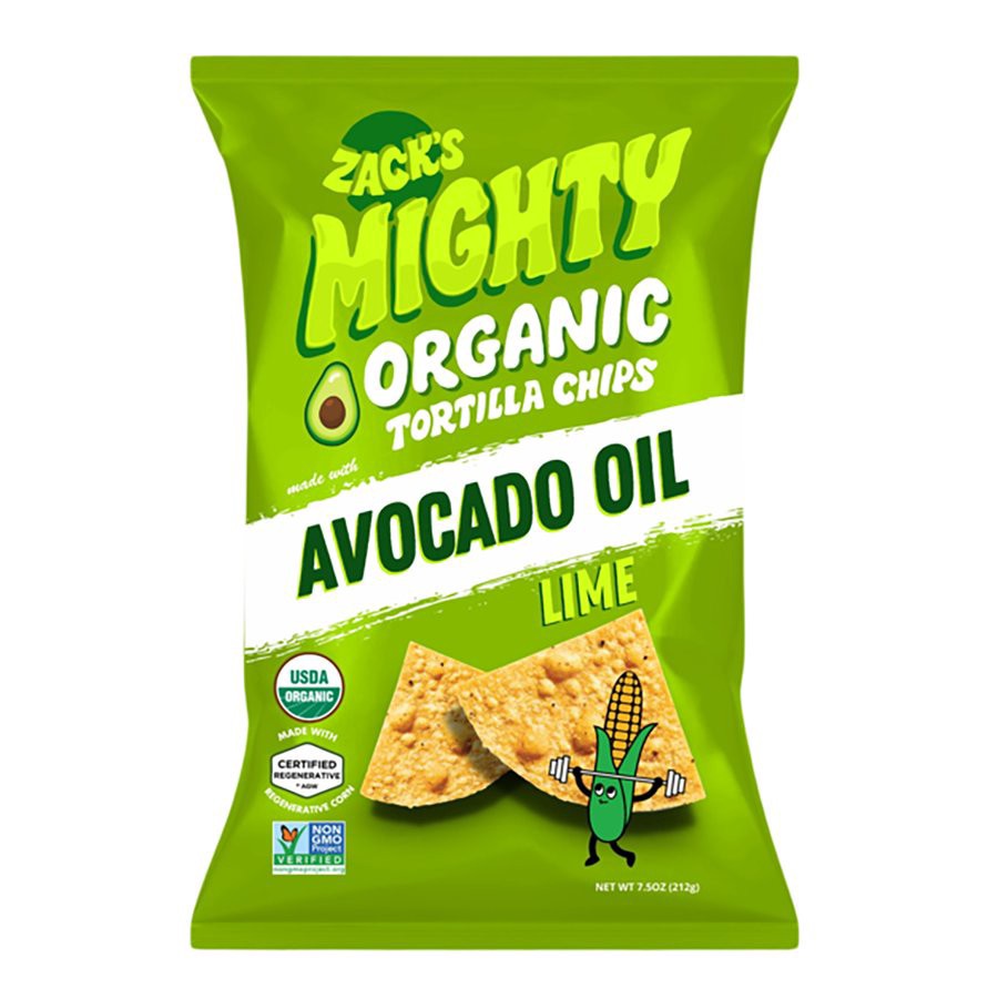slide 1 of 1, Zacks Mighty Zack's Mighty Organic Lime Avocado Oil Tortilla Chips, 7.5 oz