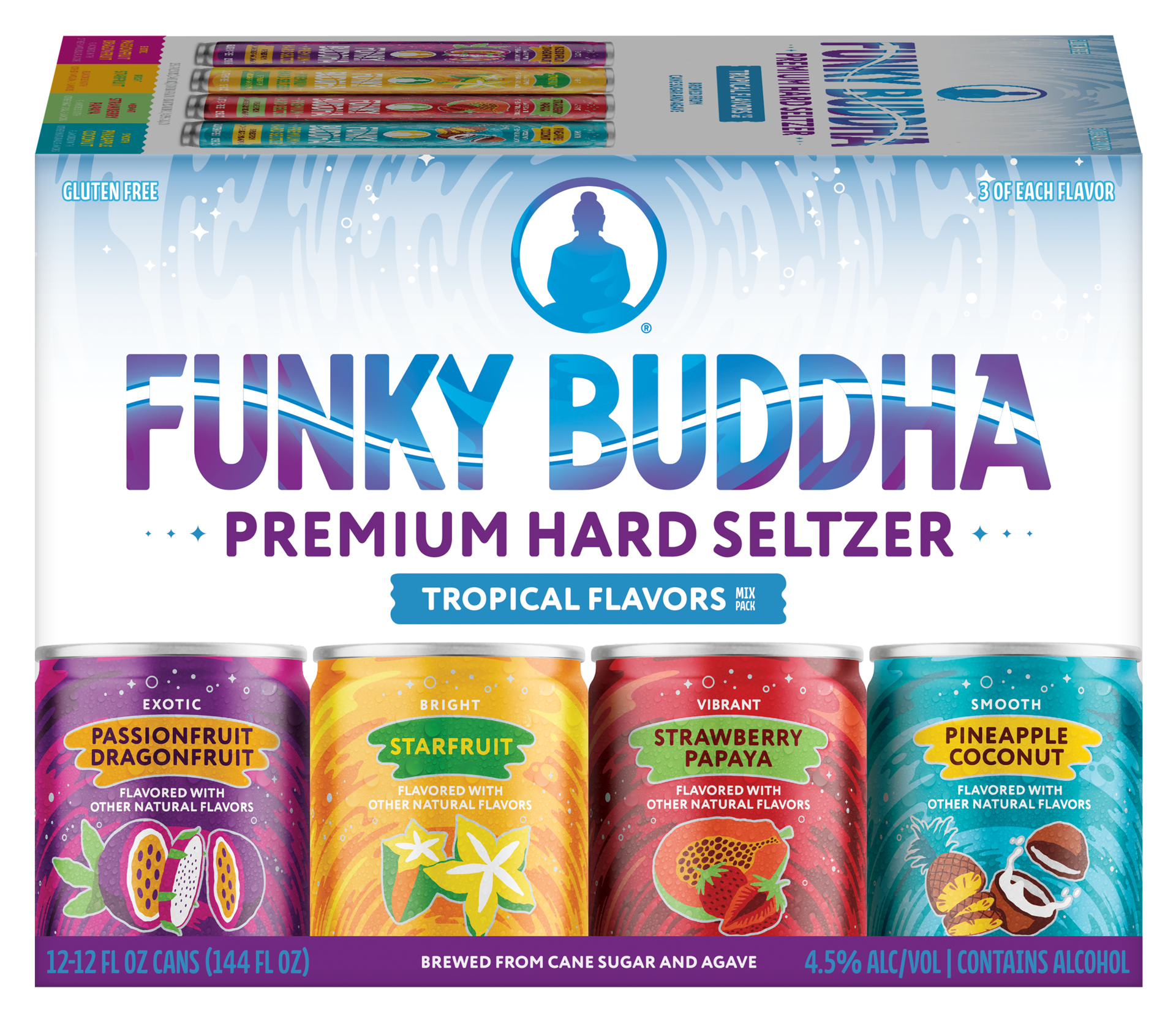 slide 1 of 5, Funky Buddha Premium Hard Seltzer Tropical Variety Pack, 12 pk 12 fl oz Cans, 4.5% ABV, 144 fl oz