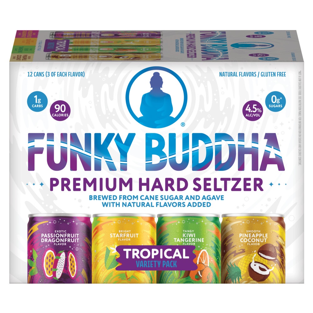 slide 1 of 1, Funky Buddha Premium Hard Seltzer Tropical Variety Pack Spiked Sparkling Water, 12 oz