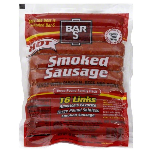 slide 1 of 1, Bar-S Hot Smoked Sausage, 40 oz