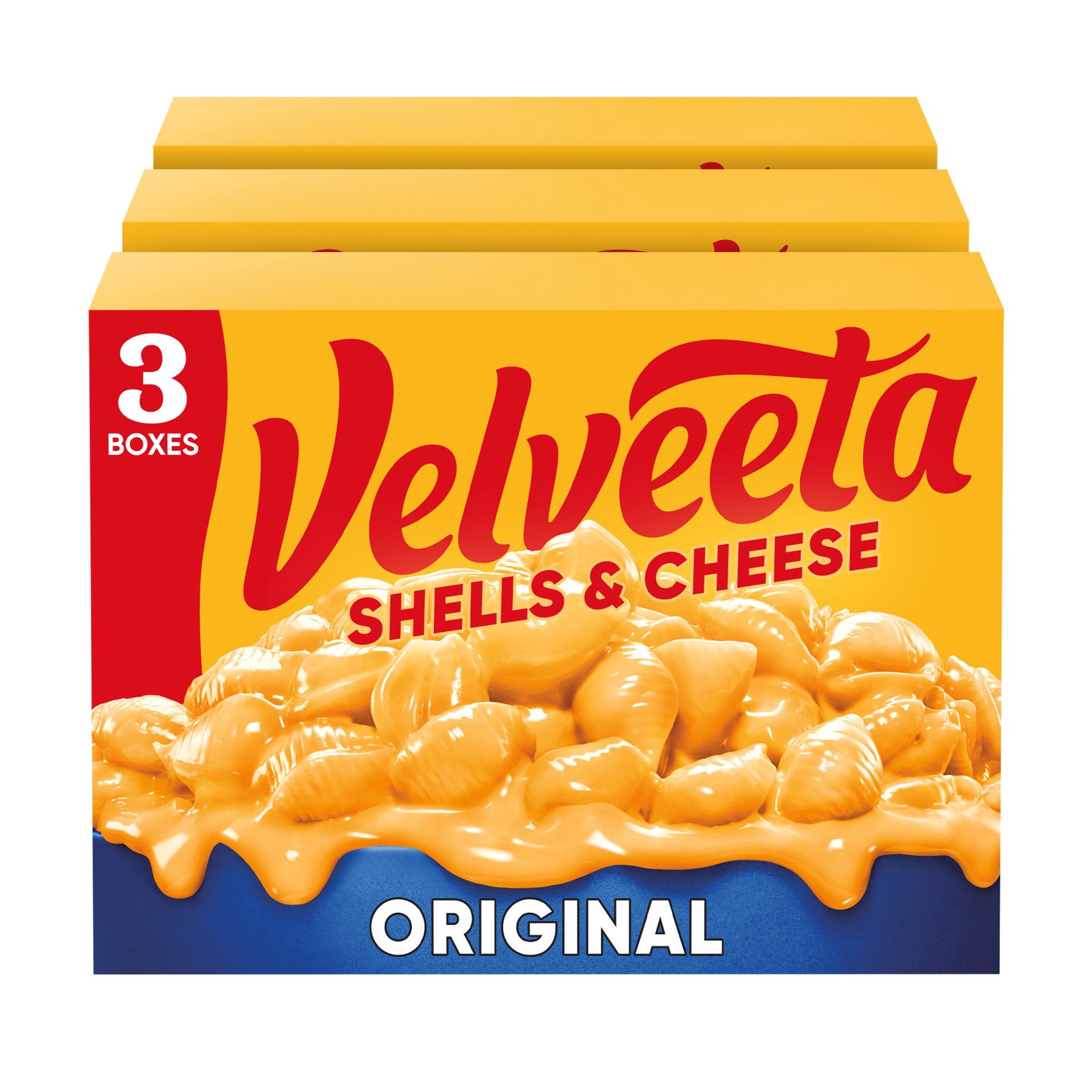 slide 1 of 5, Velveeta Shells & Cheese Original Shell Pasta & Cheese Sauce, 3 ct Pack, 12 oz Boxes, 36 oz