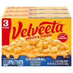 Velveeta Shells & Cheese Original Shell Pasta & Cheese Sauce, 3 ct Pack, 12 oz Boxes
