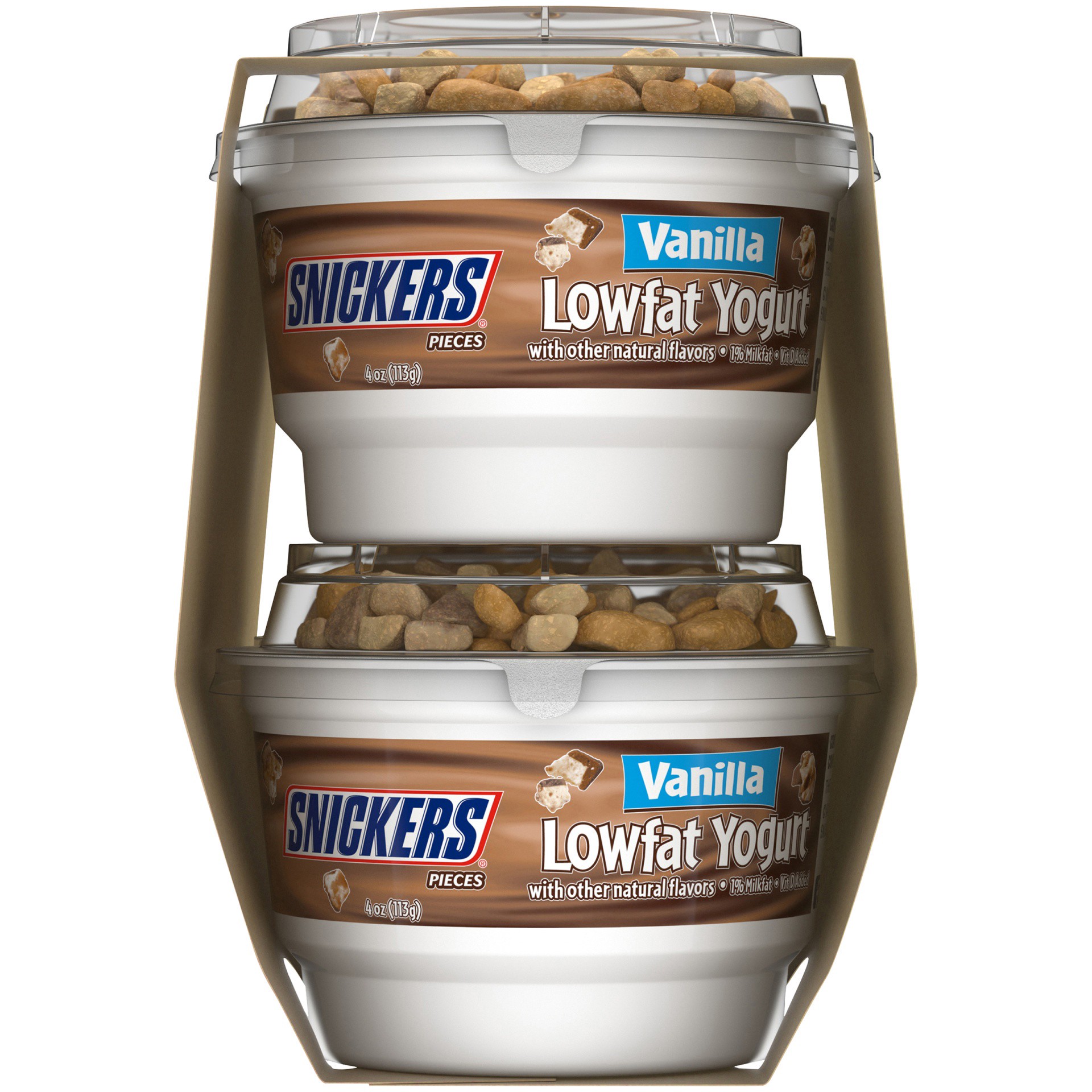 slide 3 of 7, YoCrunch Low Fat Vanilla Yogurt with Snickers Candy Pieces, 4 oz., 4 Pack, 16 oz