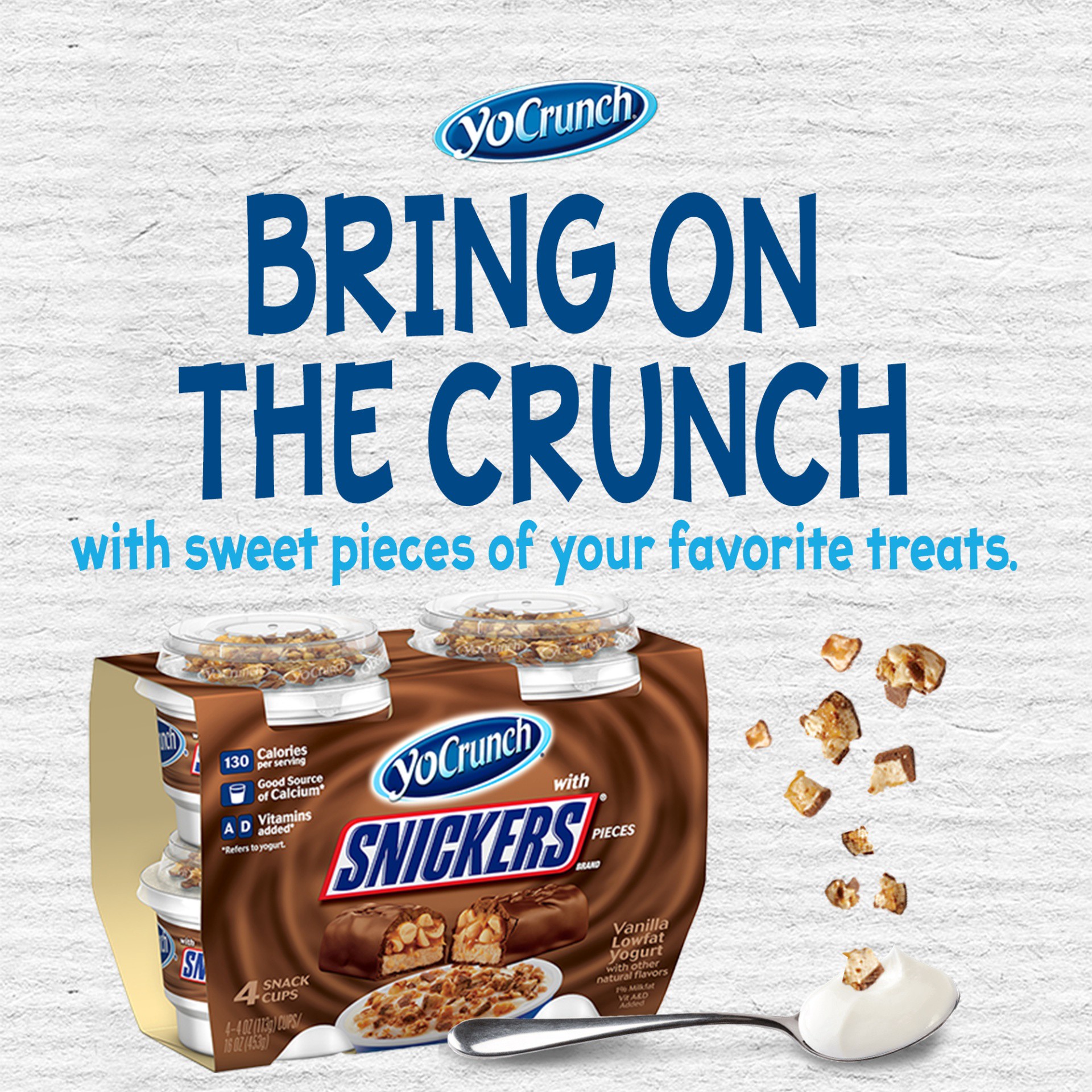 slide 6 of 7, YoCrunch Low Fat Vanilla Yogurt with Snickers Candy Pieces, 4 oz., 4 Pack, 16 oz