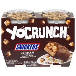 YoCrunch Vanilla Low Fat Yogurt with SNICKERS(R) Candy Pieces, 4 Ct, 4 OZ Yogurt Cups