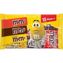 M&M's Milk Chocolate, Peanut & Peanut Butter Fun Size Halloween Candy Variety Pack, 15 Ct Bag