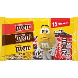 M&M's Milk Chocolate, Peanut & Peanut Butter Fun Size Halloween Candy Variety Pack, 15 Ct Bag