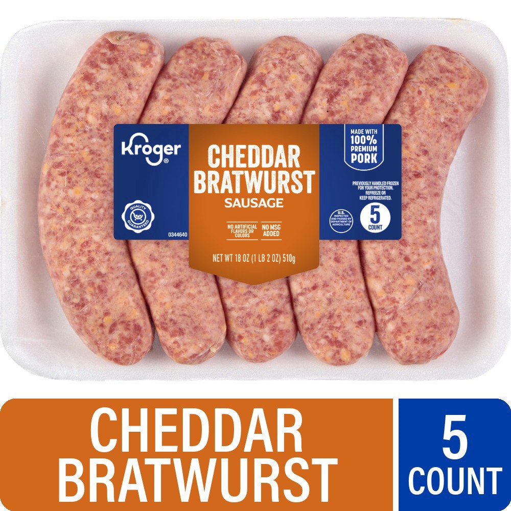 slide 1 of 2, Kroger Cheddar Bratwurst, 18 oz
