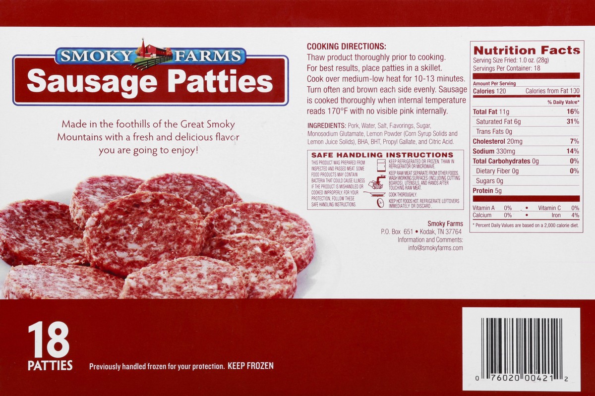 slide 3 of 13, Smoky Farms Sausage Patties 18 ea, 18 ct