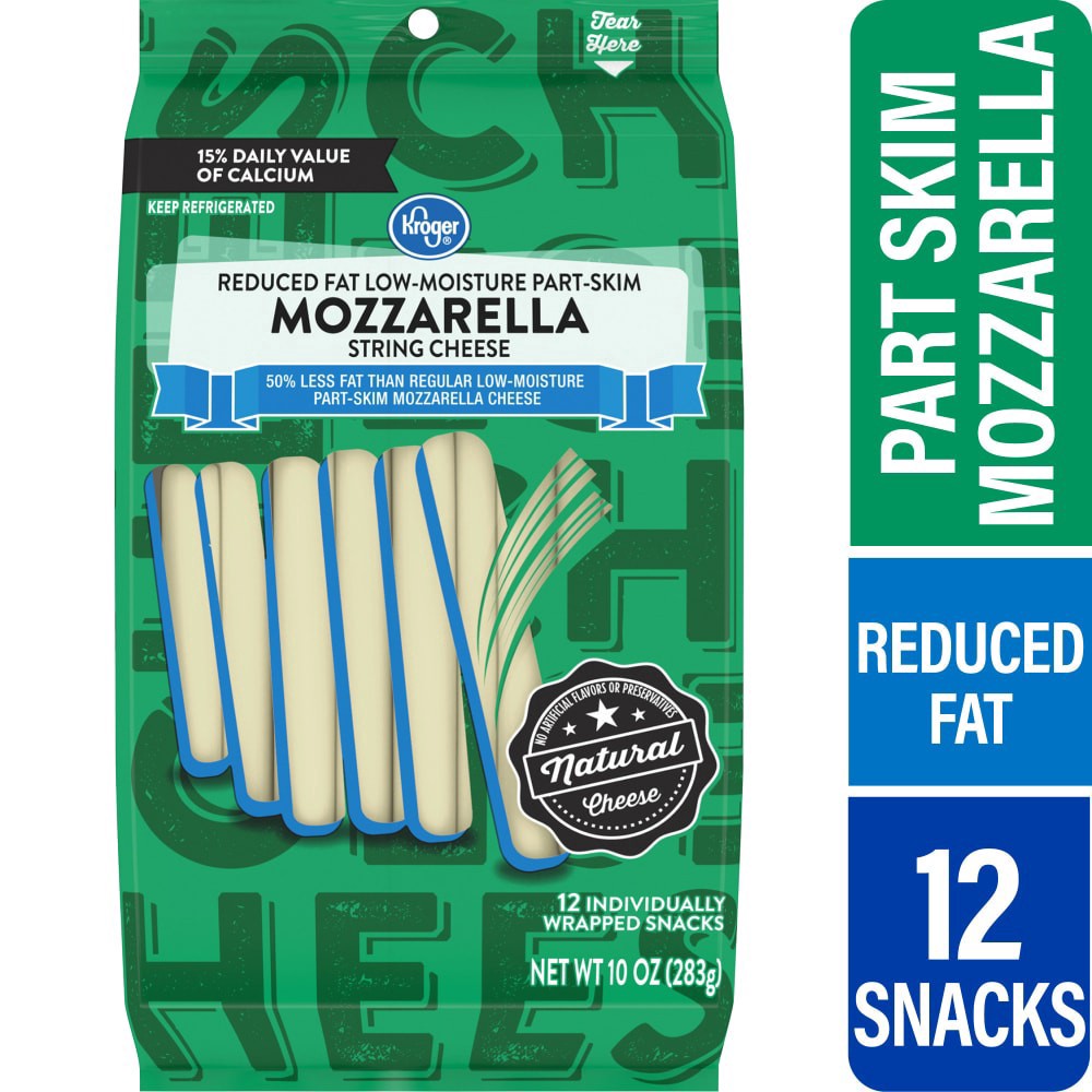 slide 1 of 1, Kroger Reduced Fat Mozzarella String Cheese, 12 ct; 10 oz