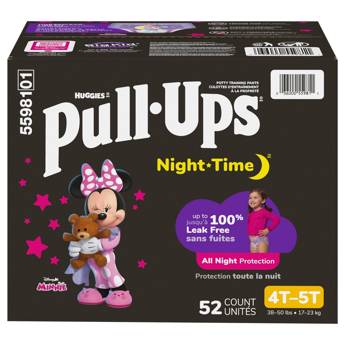 slide 1 of 1, Pull-Ups Girls' Night-Time Potty Training Pants, 4T-5T (38-50 lbs), 52 Ct, 52 ct