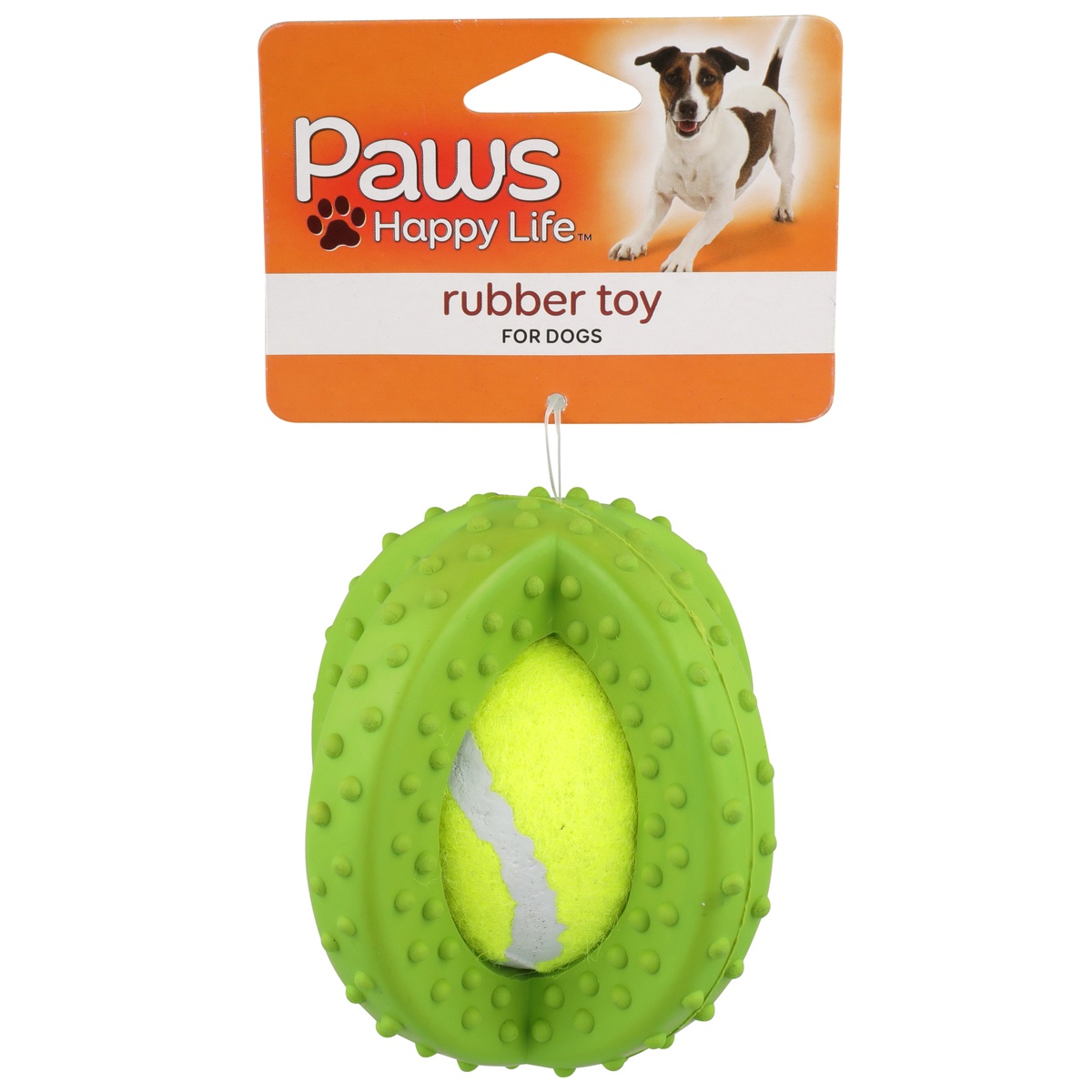 slide 1 of 1, Paws Happy Life Rubber Sphere With Tennis Ball Dog Toy, 1 ct