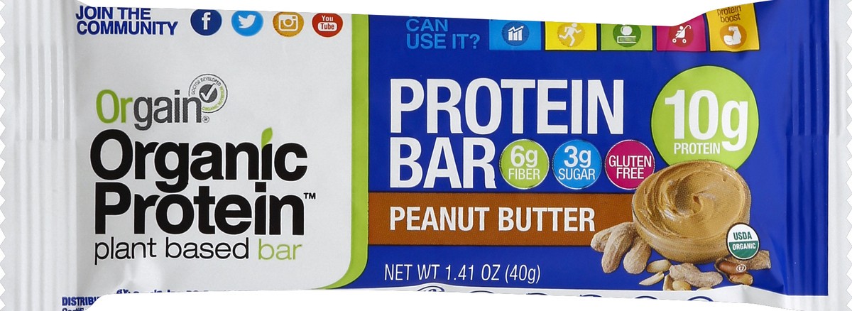 slide 4 of 5, Orgain Organic Plant Based Protein Snack Bar, Peanut Butter, 1.41oz, 1ct, 1.41 oz