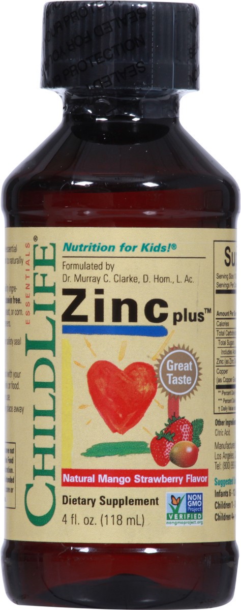 slide 5 of 12, ChildLife Essentials Natural Mango Strawberry Flavor Zinc Plus 4 fl oz, 4 fl oz