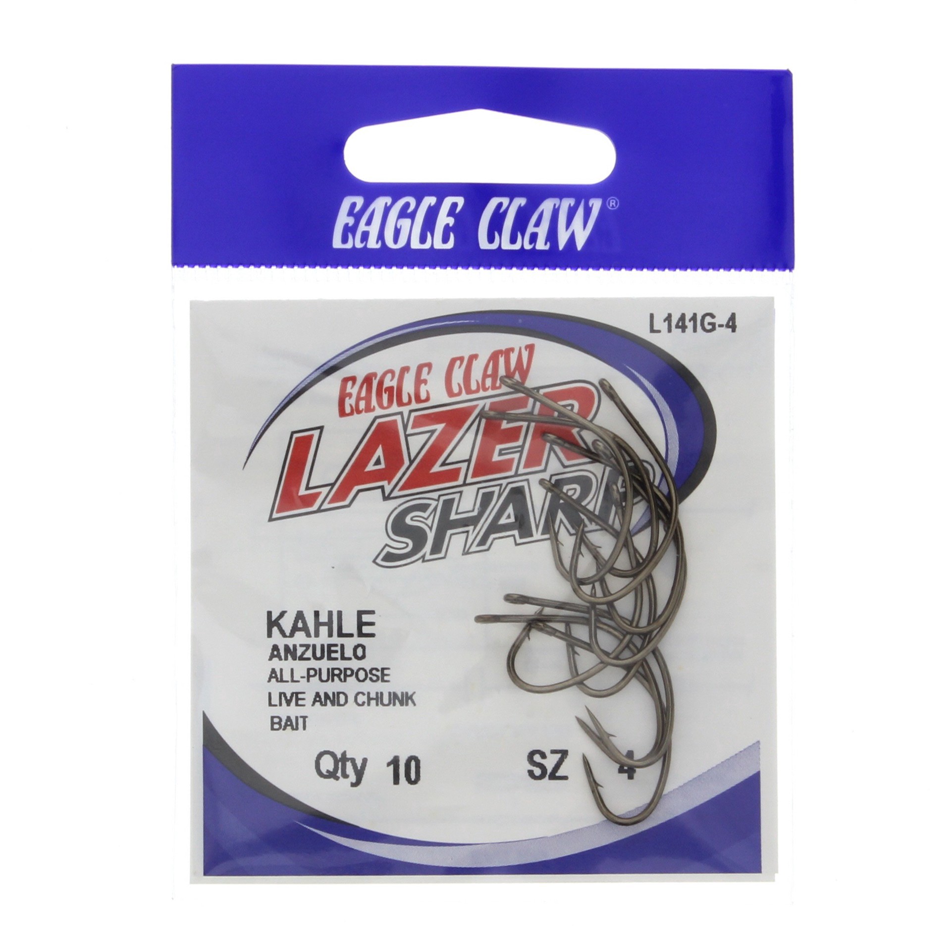 slide 1 of 1, Eagle Claw Lazer Sharp Zip-Lip Kahle Fishing Hooks, Size 4, 10 ct