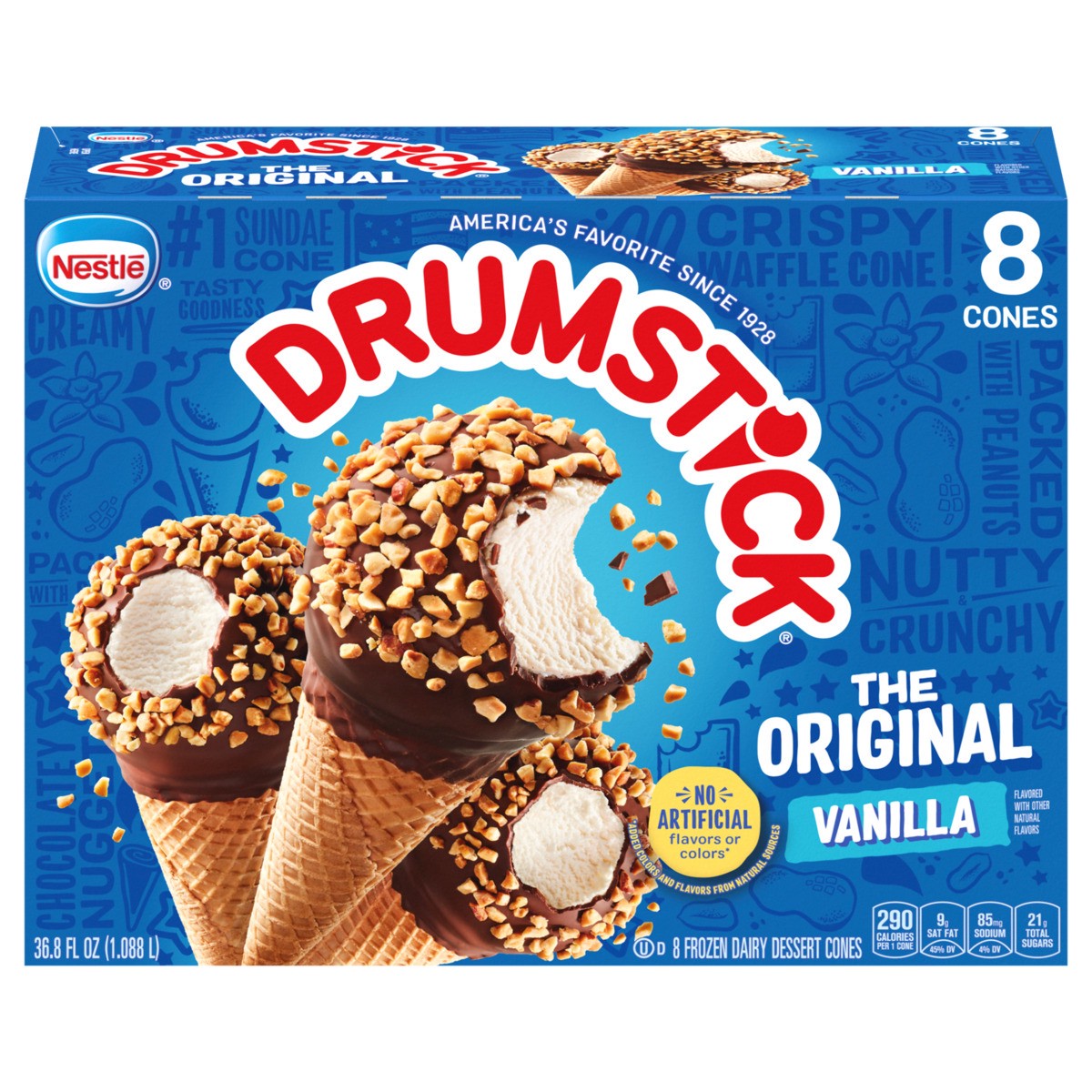 slide 1 of 9, Drumstick The Original Vanilla Frozen Dairy Dessert Cones 36.8 fl oz, 36.80 fl oz