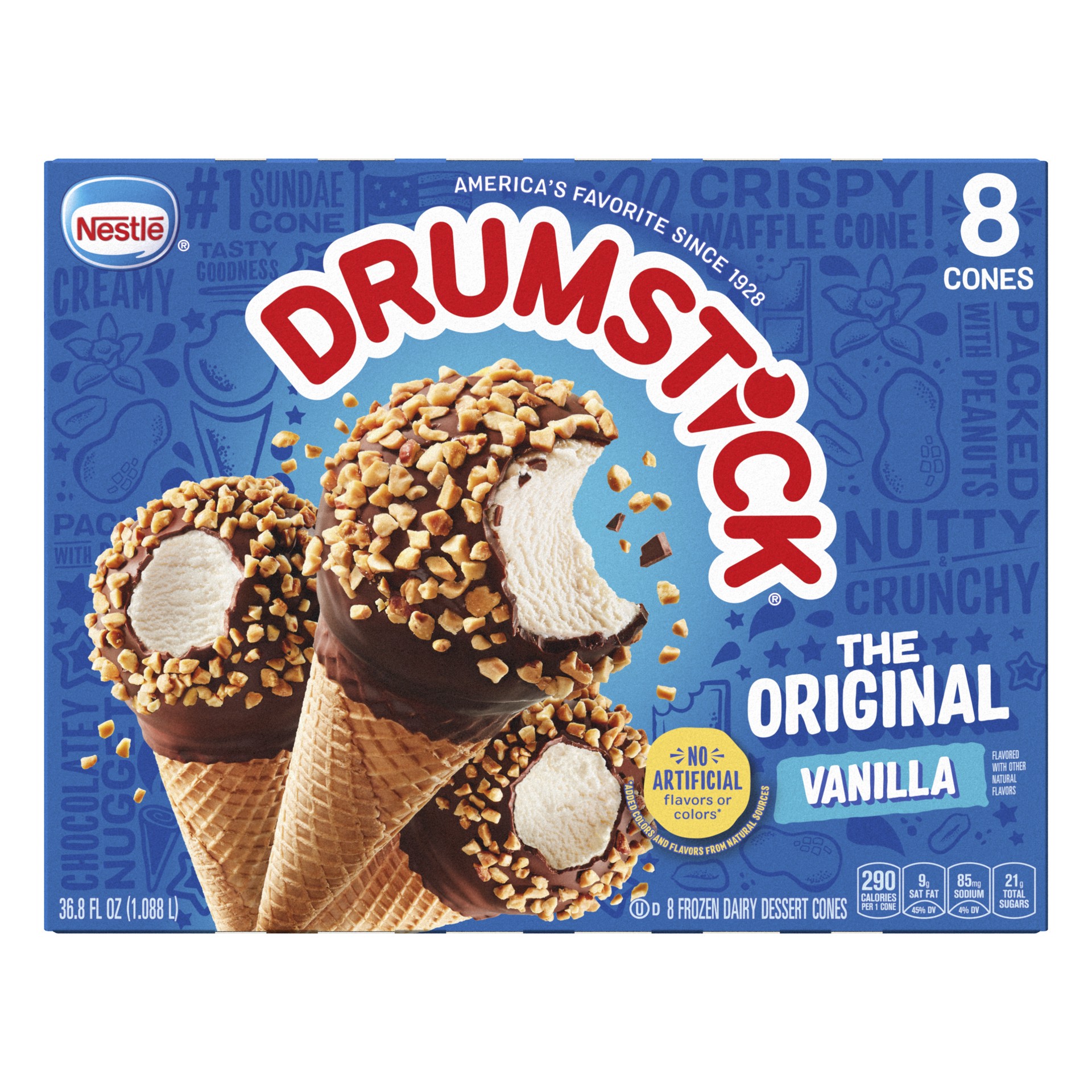 slide 1 of 9, Drumstick The Original Vanilla Frozen Dairy Dessert Cones 36.8 fl oz, 36.80 fl oz