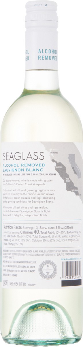 slide 12 of 14, SeaGlass Wine Company Alcohol-Removed Sauvignon Blanc 25.4 fl oz, 750 ml