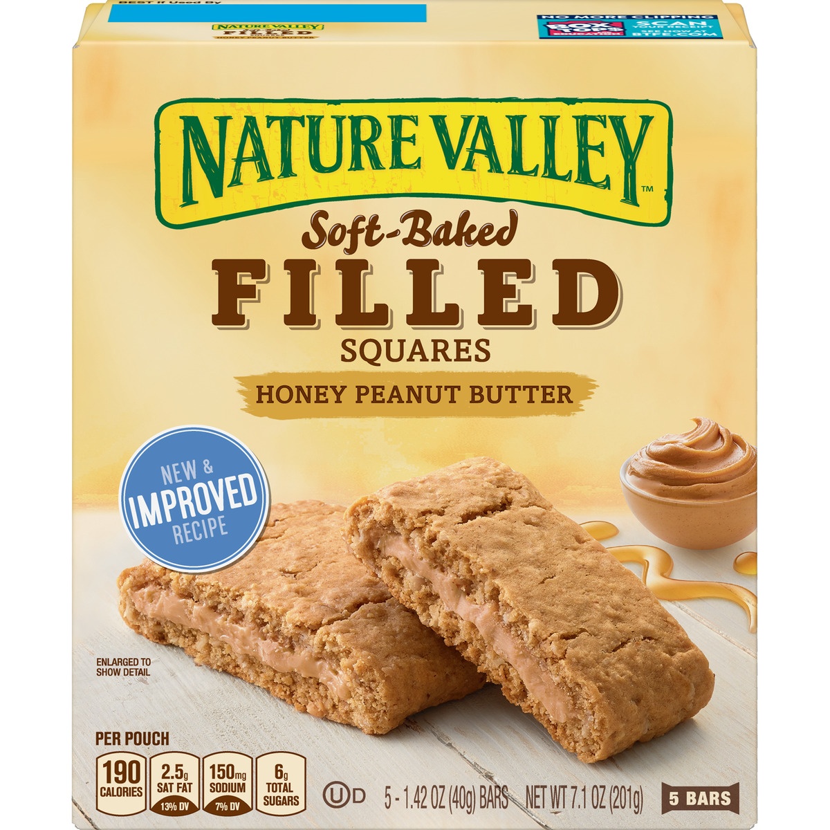 slide 1 of 3, Nature Valley Soft Baked Filled Squares Honey Peanut Butter, 5 ct; 1.42 oz