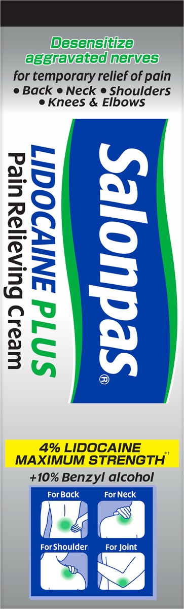 slide 3 of 7, Salonpas Lidocaine Plus Pain Relieving Cream 3 oz, 3 oz