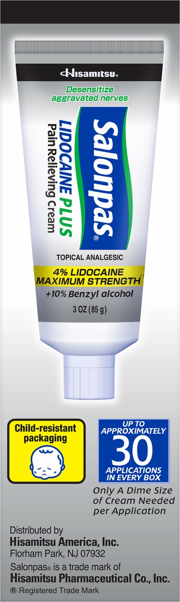 slide 2 of 7, Salonpas Lidocaine Plus Pain Relieving Cream 3 oz, 3 oz