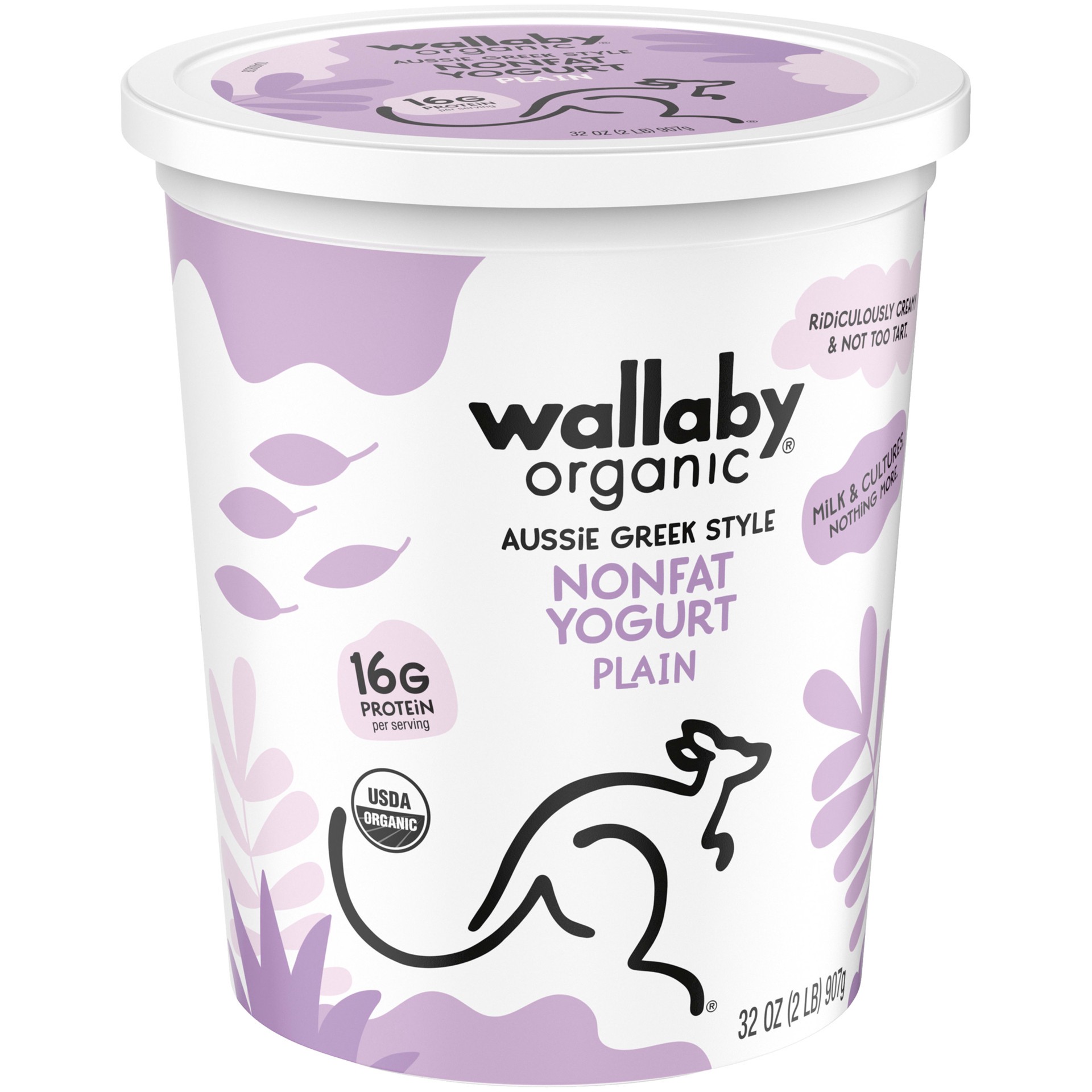 slide 3 of 5, Wallaby Organic Aussie Greek Nonfat Yogurt, Plain, USDA Organic, 32 oz., 32 oz