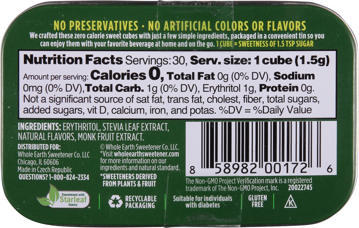 slide 9 of 10, Whole Earth Sweetener Co. Sweetener Cubes, Stevia Leaf & Monk Fruit, 30 ct