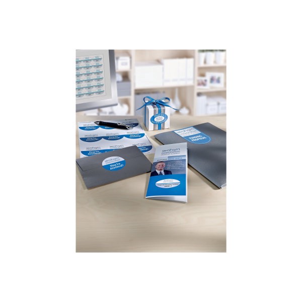 slide 9 of 10, Avery Easy Peel Trueblock Print-To-The-Edge Inkjet/Laser Labels, Round, 22830, 2 1/2" Diameter, Glossy White, Pack Of 90, 90 ct