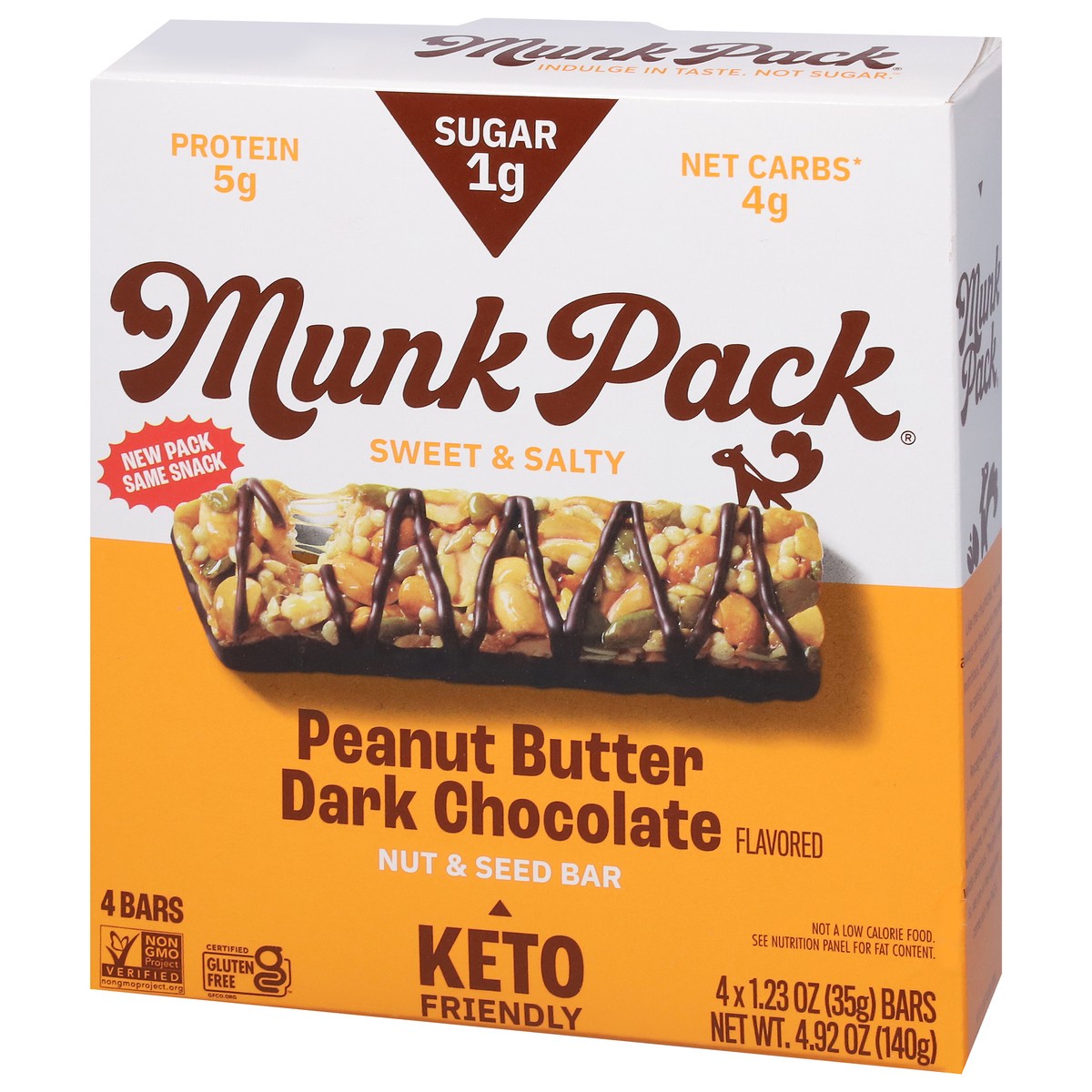 slide 9 of 9, Munk Pack Sweet & Salty Peanut Butter Dark Chocolate Nut & Seed Bar 4 - 1.23 oz Wrappers, 4 ct