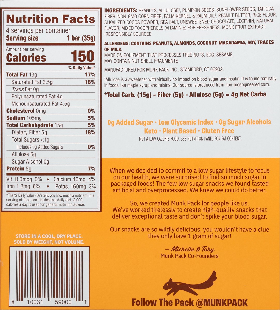 slide 2 of 9, Munk Pack Sweet & Salty Peanut Butter Dark Chocolate Nut & Seed Bar 4 - 1.23 oz Wrappers, 4 ct