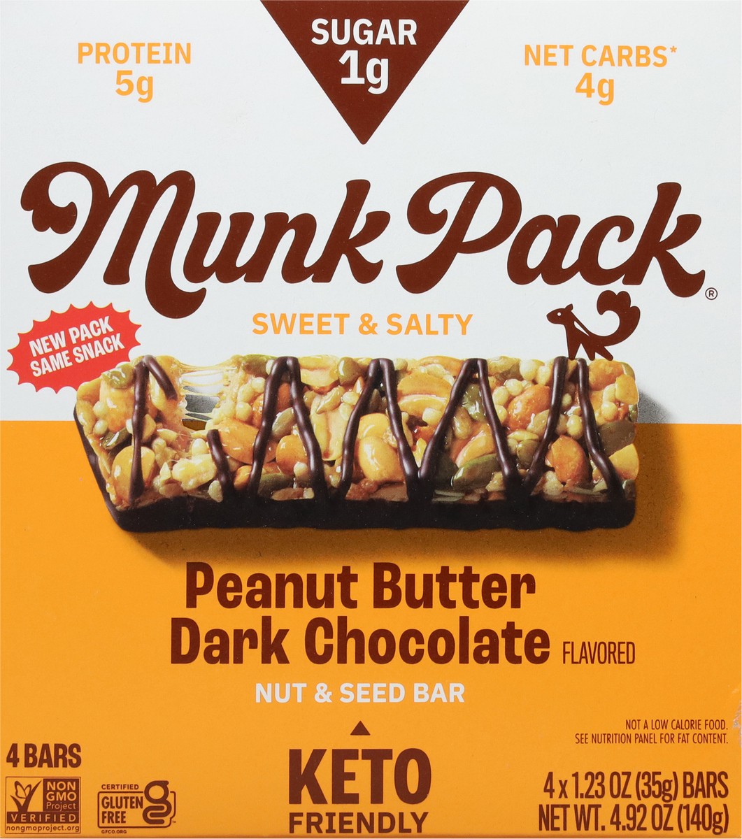slide 8 of 9, Munk Pack Sweet & Salty Peanut Butter Dark Chocolate Nut & Seed Bar 4 - 1.23 oz Wrappers, 4 ct