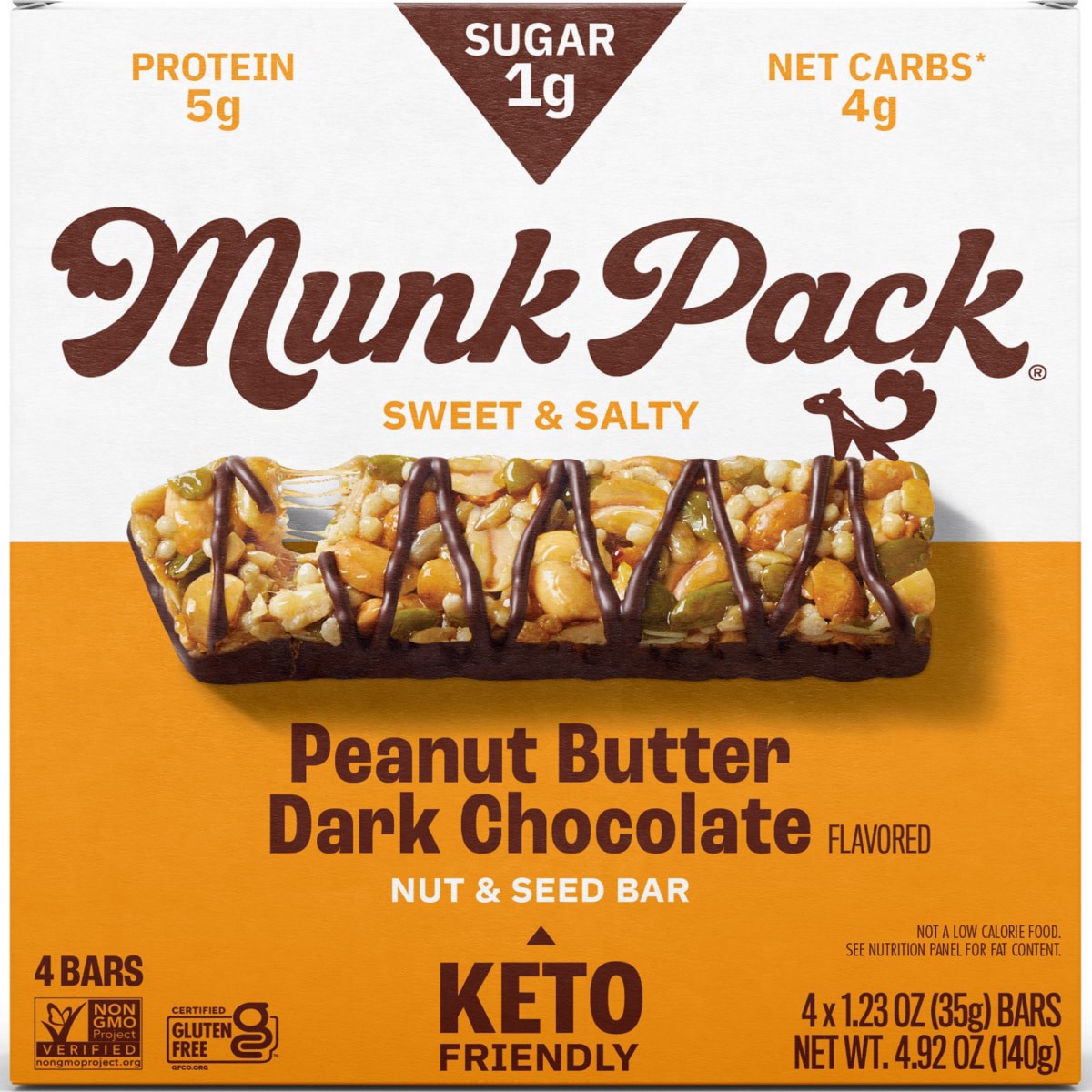 slide 1 of 9, Munk Pack Sweet & Salty Peanut Butter Dark Chocolate Nut & Seed Bar 4 - 1.23 oz Wrappers, 4 ct