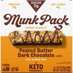 Munk Pack Sweet & Salty Peanut Butter Dark Chocolate Nut & Seed Bar 4 - 1.23 oz Wrappers