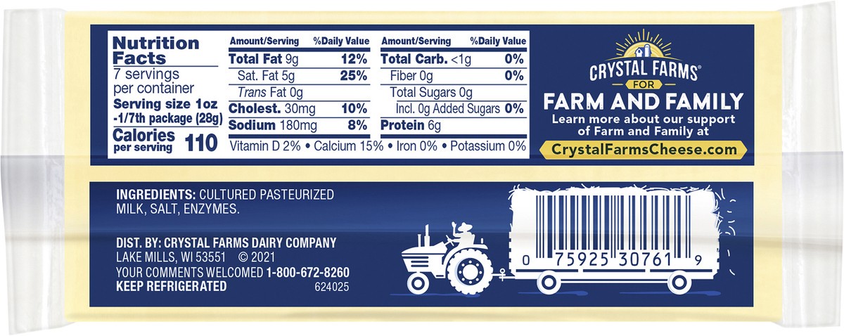slide 5 of 8, Crystal Farms White Sharp Cheddar Cheese Block, 7 oz, 7 oz