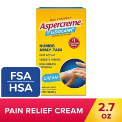 Aspercreme Maximum Strength Lidocaine Pain Relief Cream 4% Lidocaine & Moisturizing Aloe, 2.7 oz