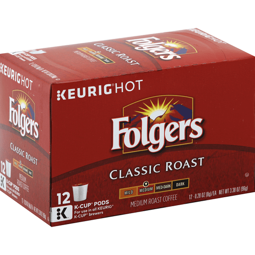 slide 4 of 4, Folgers Coffee Medium Roast Classic Roast K-Cup Pods, 12 ct